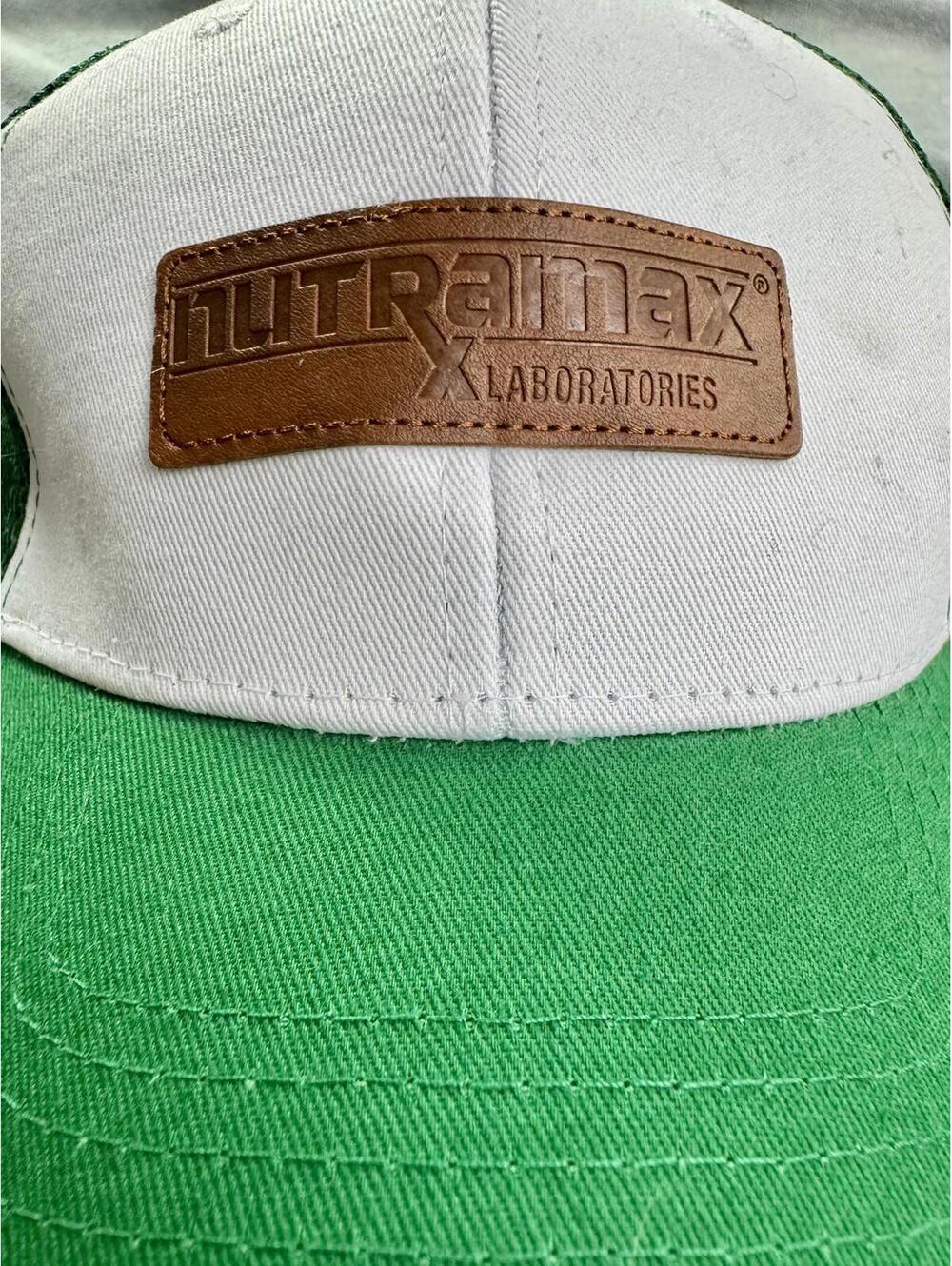 nutramax‎ trucker hat green white mesh snapback leather patch